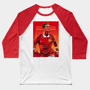 Crimson Fury: Illustrating Cristiano Ronaldo as the Red Devil Baseball T-Shirt